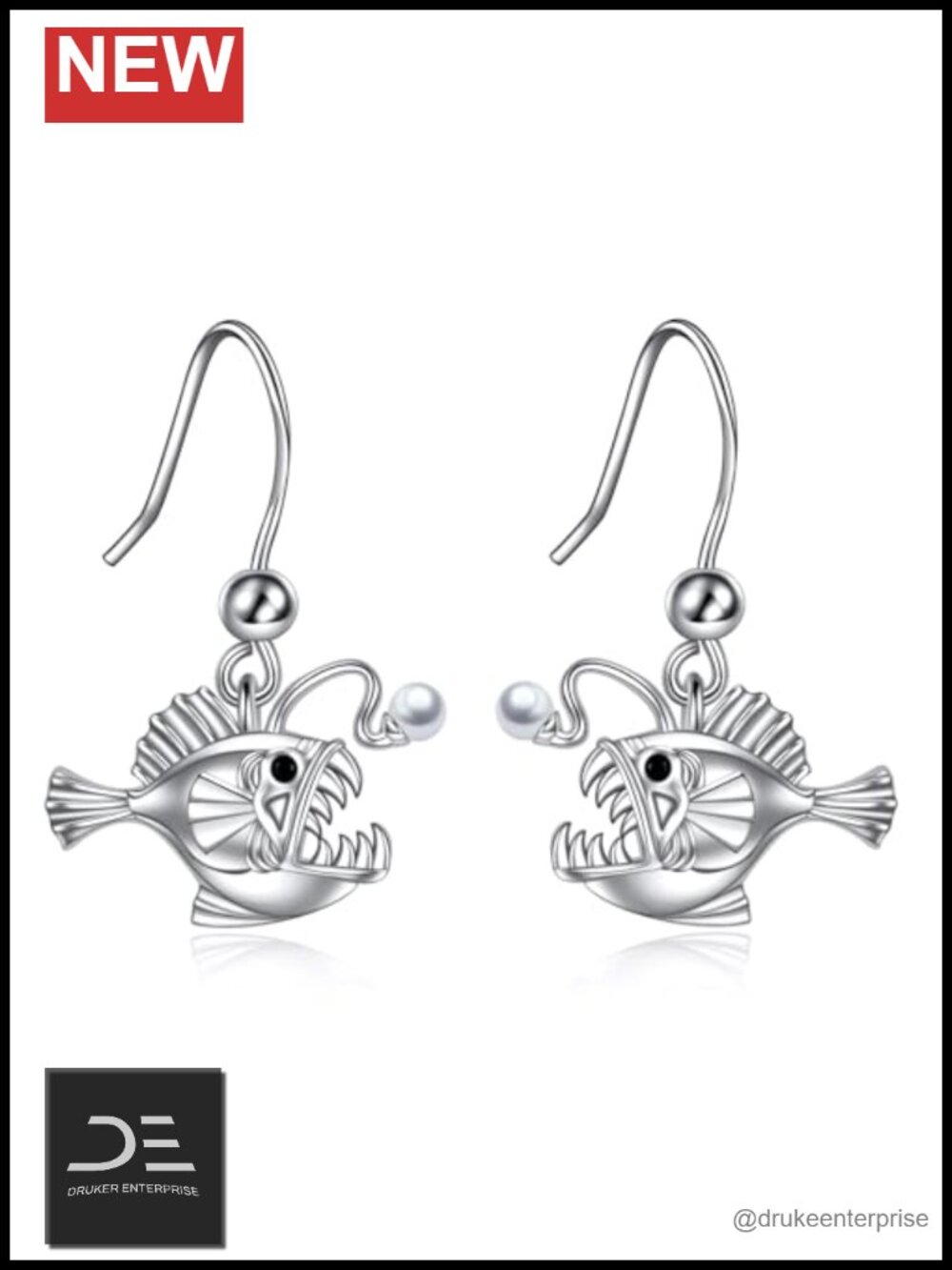 Sterling Silver Angler Fish Dangling Earrings Nature Inspired Gift